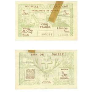  New Caledonia 1943 5 Francs, Pick 58 