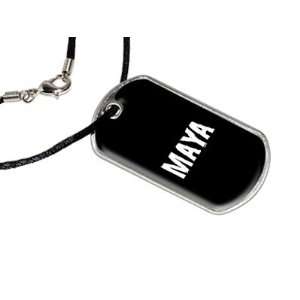 Maya   Name Military Dog Tag Black Satin Cord Necklace 