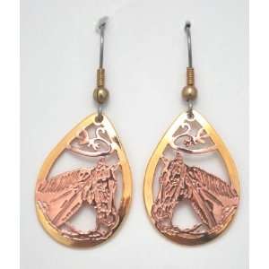  Copper & Gold Horsehead Earrings: Jewelry
