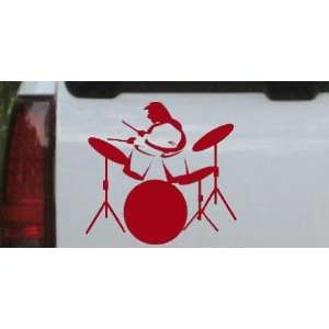 Red 8in X 8.4in    Drummer Outline Line Art Music Car Window Wall 