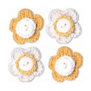  Blvd Crochet Flowers With Button Middles 4/Pkg Daisies; 3 Items/Order