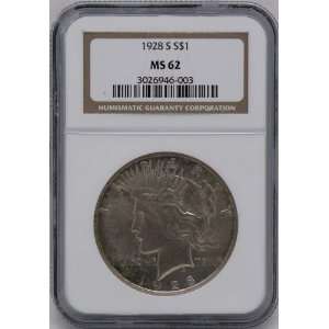  1928 s Peace Silver Dollar   NGC MS 62 