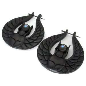 SOARING Black Wood Pick Earrings with Abalone Inlay   Stirrups Natural 