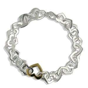   Free .925 Sterling Silver Bracelet 2 Tones Open Hearts Cluster Links