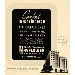  1940 Ad Air Conditioned Mayflower Hotel Washington DC 