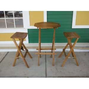  3 Piece Salem Teak Table and Chair Patio Bistro Set: Home 