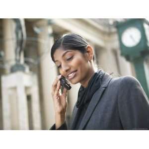  Smiling Businesswoman Talking on Cell Phone Outdoors People 