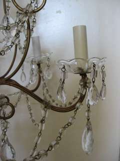   OLD BEADED CHANDELIER 9 Rows Swags Macaroni Beads DRIPPING CRYSTALS