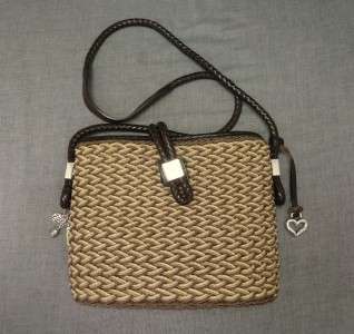 Brighton Roxanne Straw woven Tan shoulder tote handbag NEW BOX + BAG 