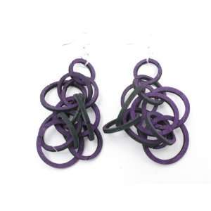  Purple 3D Circles Wooden Earrings GTJ Jewelry