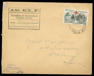 FRANCE 1919 Scott #B11 on WWI Knights of Columbus cover  