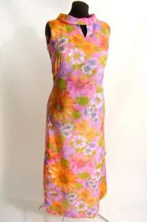 vtg 60s PINK FLORAL Hawaiian Island Keyhole Dress M L ~  