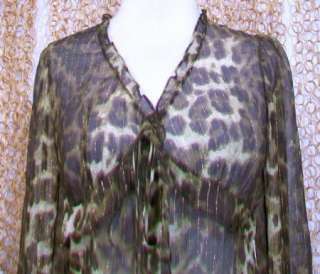TIL THE END Womens Gorgeous Sheer Leopard Lurex Shirt Blouse Top sz S 