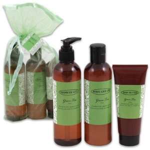 Green Tea Organic Bath Gift Set in Silk Pouch (Body Butter, Shower Gel 