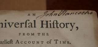 John Hancock SIGNED 1747 Universal History HIS BOOK!  