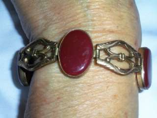 OLD GOLD WASHED CARNELIAN LINK BRACELET  1930S ESTATE!!  