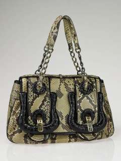 Fendi Beige/Black Python and Patent Leather B Bag  