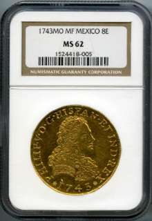 1743 Mo MF Gold 8 Escudos NGC MS62 #6469  