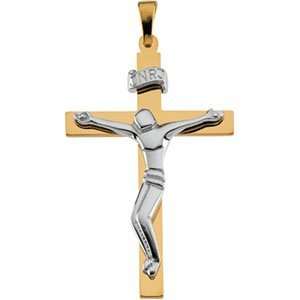    14k Two Tone Crucifix Pendant 34.5x23.5mm   JewelryWeb: Jewelry