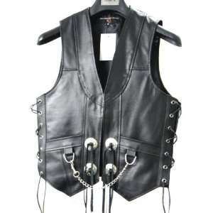   Leather Concho Chain Biker Vest #304 (44 Inches Chest) Automotive