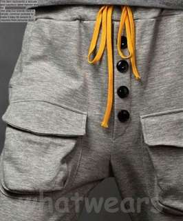 Fashion Mens Casual Sport Trousers Harem Big Pocket Pants Light Grey 