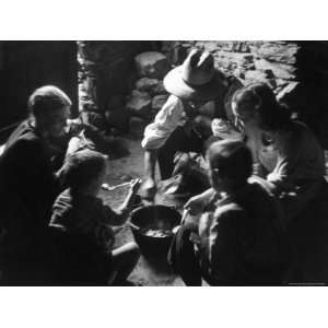  Spanish Farm Family Squatting on Dirt Floor of Their 