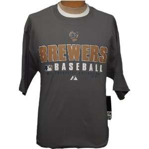   Tall MLB Milwaukee Brewers Baseball Dark Gray Screenprint T shirt XLT