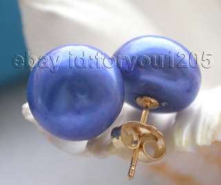 Genuine Natural 11mm Blue Pearl Earrings 14k  