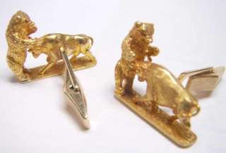 14k Solid Gold Stockbroker Bull & Bear Cufflinks 30gr Custom Made 