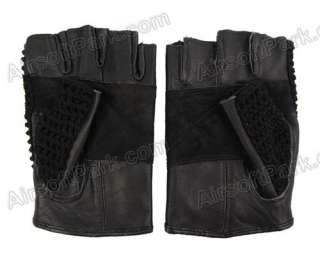 Tactical Combat Non slip Half Finger Leather Knit Gloves Black  