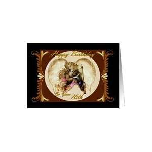  76th Birthday / Gold and Black Framed Angel with Harp Card 