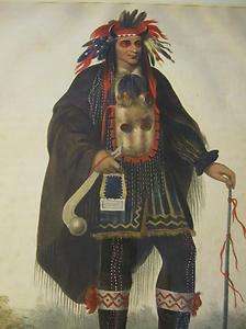 1836 Native American Indian Chippeway Chief BIDDLE Lithograph Print 