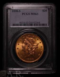 1898 S $20 Gold Liberty Head Double Eagle PCGS MS63  