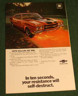 Vintage 1969 Ad 1970 Chevrolet Chevy Chevelle SS 396 Cowl Hood Nat Geo 