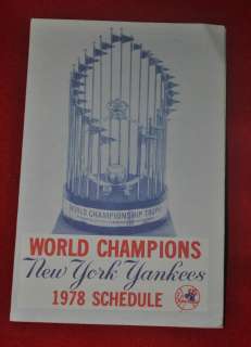 1978 New York Yankees Pocket Schedule World Series Trophy & Yankee 