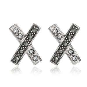    Sterling Silver Marcasite and Crystal X Post Earrings: Jewelry
