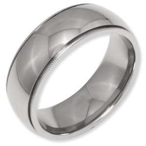  Titanium Grooved and Beaded Edge 8mm Polished Band ring Jewelry
