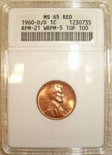 1960 D/D RPM # 21 Lincoln Cent   1 of only 7 certified by ANACS as MS 