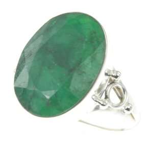    925 Sterling Silver Created EMERALD Ring, Size 8, 5.93g: Jewelry
