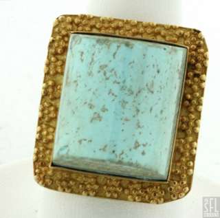 HEAVY VINTAGE 18K YELLOW GOLD PERSIAN TURQUOISE COCKTAIL RING  