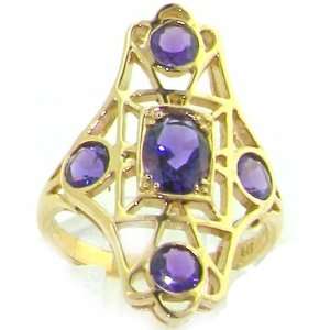 9K Yellow Gold Womens Large Amethyst Ring  Size 7 Jewelry