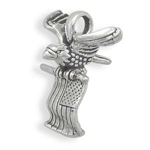 Sterling Silver Eagle American Flag Necklace Pendant  
