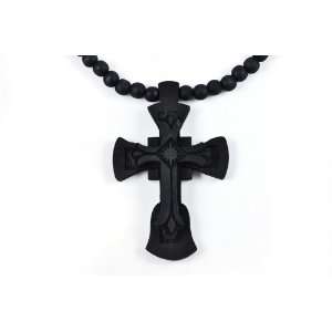  New Good Wood Cross Pendant with Ball Chain Black: Jewelry