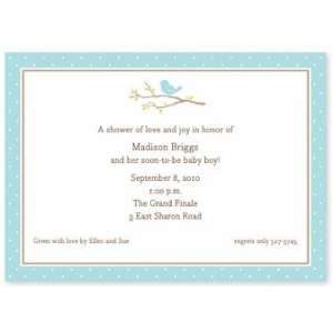 Boatman Geller   Bird On Branch Blue Birth Announcements/Invitations 