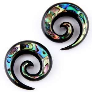  Organic Horn Abalone Shell Inlay Spiral Ear Plug Stretcher 
