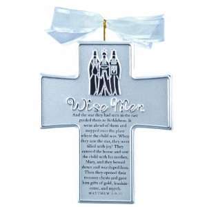 Wise men, Inspirational Nativity Silver Cross Ornament