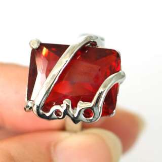 r7056 Size 5.5 Bridal Red Quartz Gemstone 18K GP Diamante Zircon Ring 