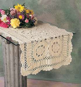 Hand Crocheted Table Runner 16x45 Oblong White or Beige New  