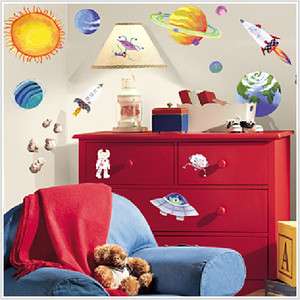 Set of 35 New OUTER SPACE WALL DECALS Planets Stars Stickers Boys 