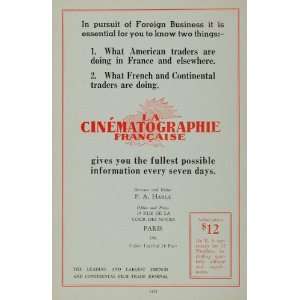  1936 Ad Cinematographie Francaise French Film Journal 